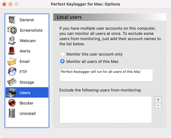 Perfect Keylogger for Mac Full - users settings