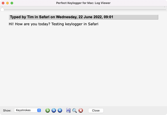 Perfect Keylogger for Mac - Keystrokes in a log viewer