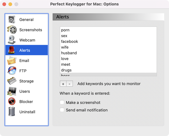 Perfect Keylogger for Mac Full - Alerts