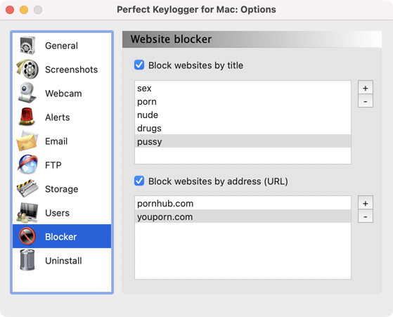 Perfect Keylogger for Mac Full - website blocker settings